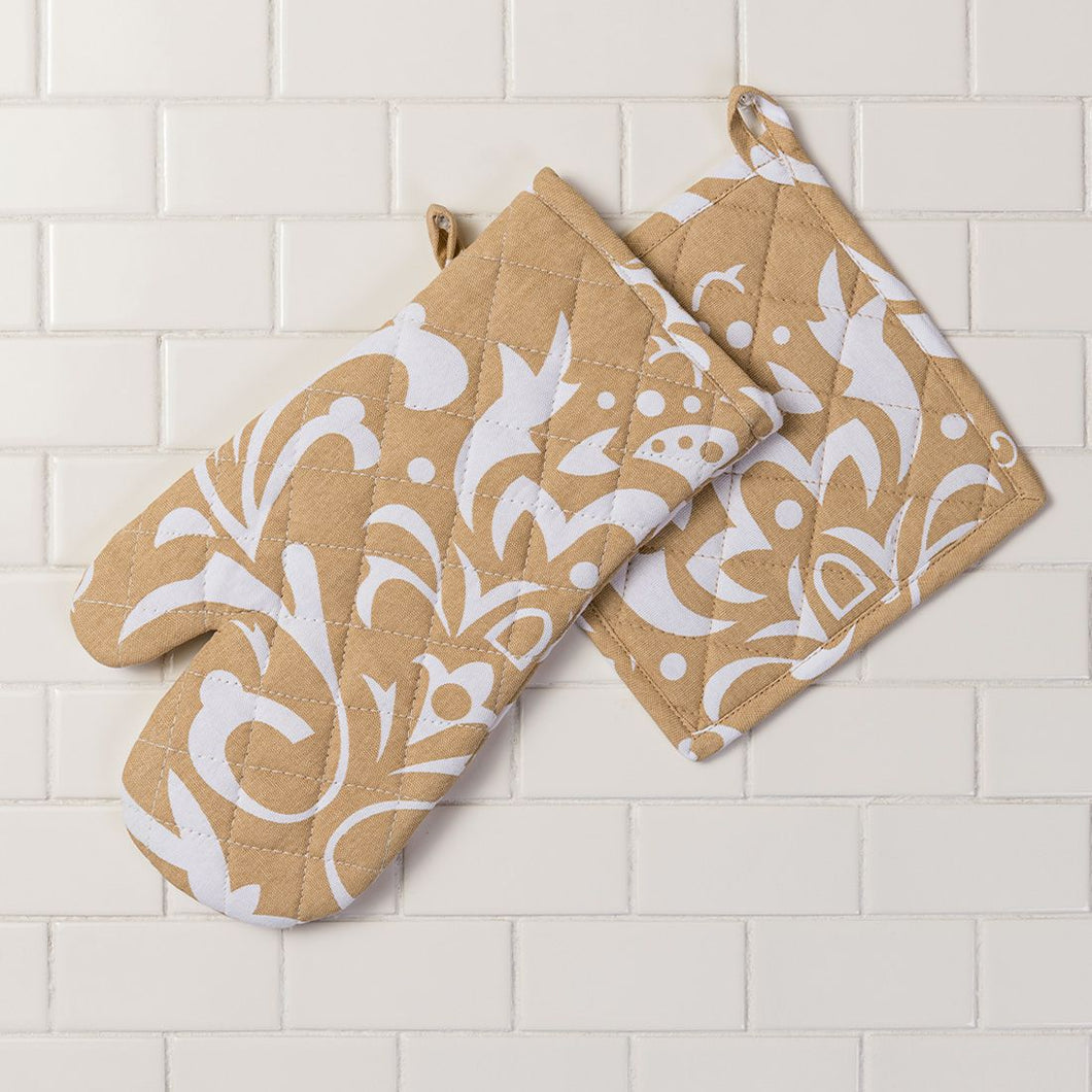 Vintage Royalty Cotton Oven Mitt / Pot Holder Set 4 Pack
