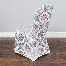 Load image into Gallery viewer, Metallic Damask Stretch Banquet Chair Cover (2 Colors)
