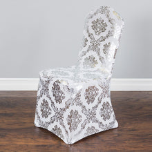 Load image into Gallery viewer, Metallic Damask Stretch Banquet Chair Cover (2 Colors)
