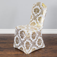 Load image into Gallery viewer, Metallic Damask Stretch Banquet Chair Cover (2 Colors)
