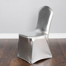 Load image into Gallery viewer, Metallic Silver Banquet Stretch Chair Cover
