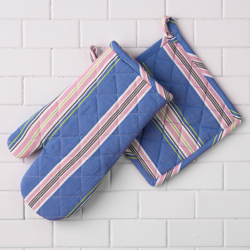 Striped Cotton Oven Mitt / Pot Holder Set 4 Pack (4 Colors)