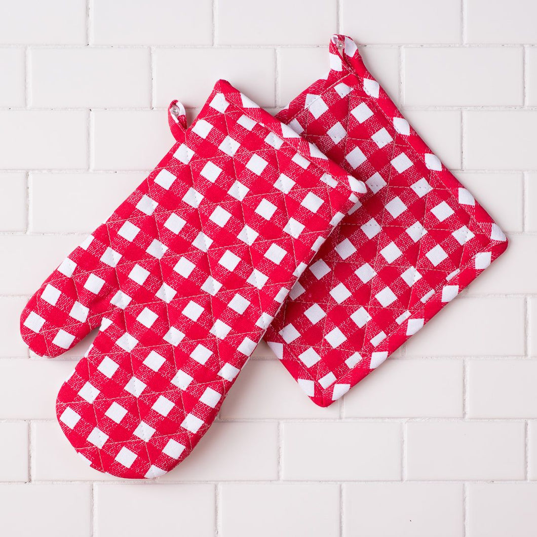Checkered Cotton Oven Mitt/Pot Holder Set 4 pack (2 Colors)