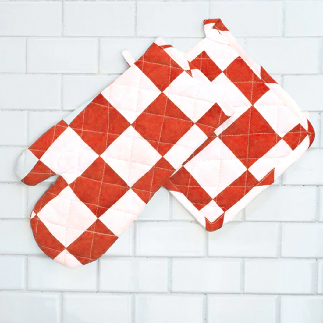 Checker Board Cotton Oven Mitt/ Pot Holder Set 4 Pack (4 Colors)