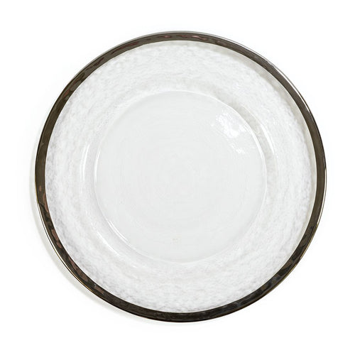 Silver Rimmed Round Glass Charger Plate 4/Pack