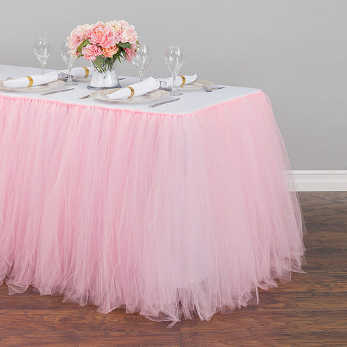 21 ft. Tulle Tutu Table Skirt Light Pink