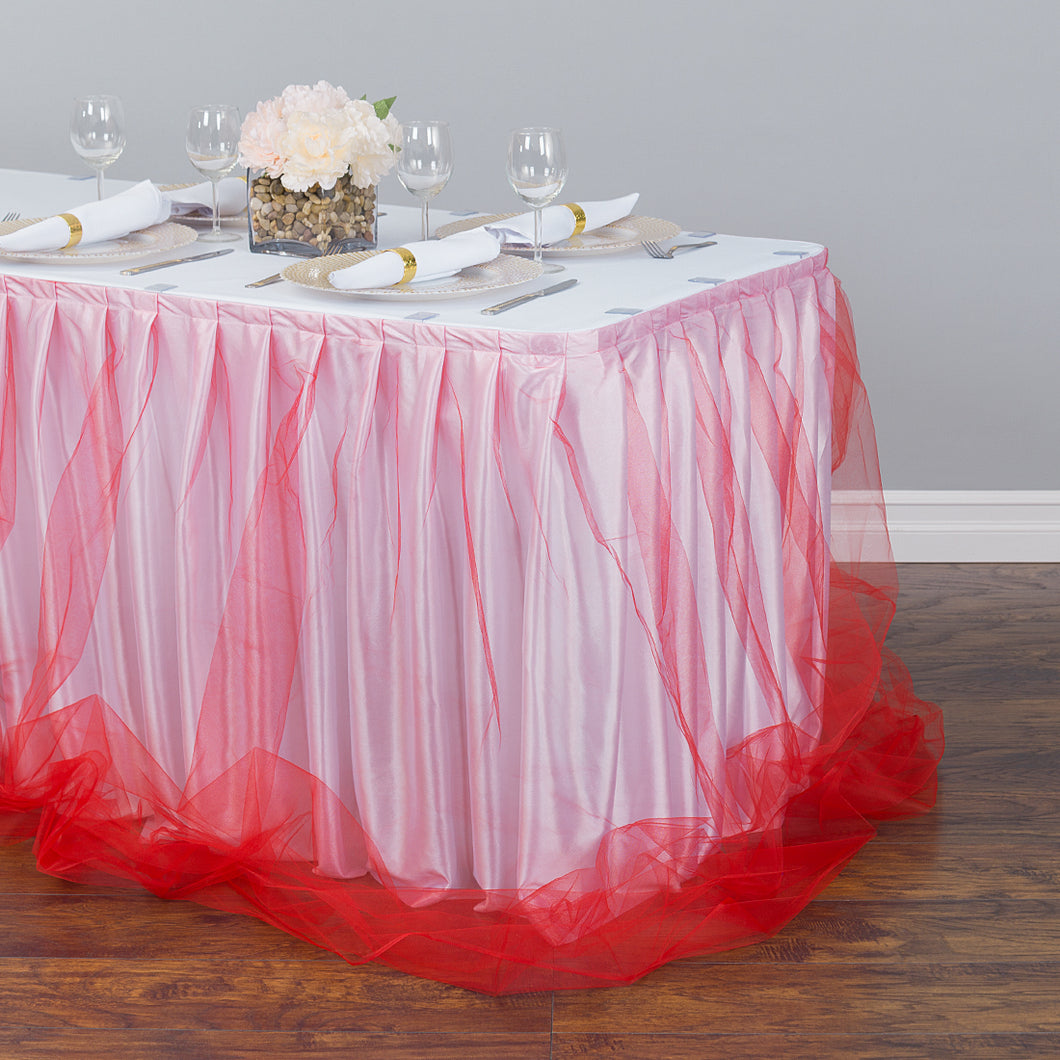 21 ft. Two Tone Tulle Chiffon Table Skirt White/Red