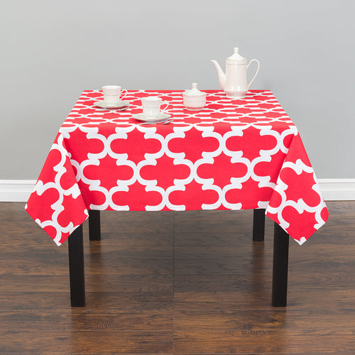 60 in. Square Cotton Trellis Design Tablecloth Red & White