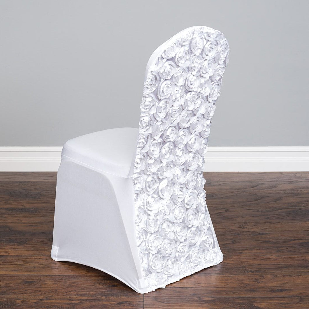 Satin Rosette Stretch Banquet Chair Cover White