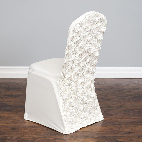 Satin Rosette Stretch Banquet Chair Cover Ivory