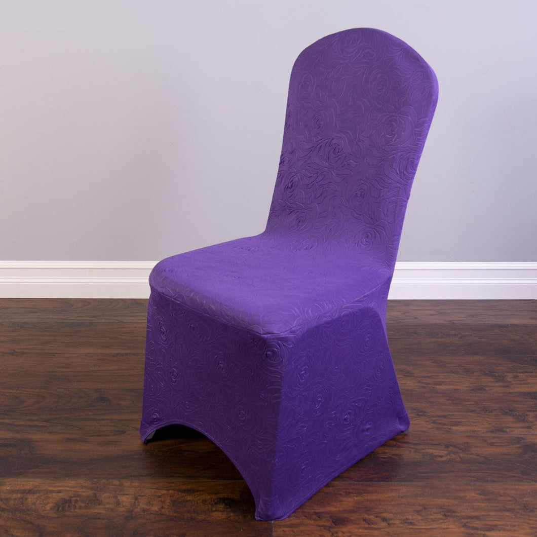 Rose Embossed Stretch Banquet Chair Cover Purple